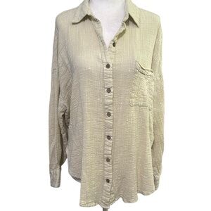 Free People Light Sage Green Button-Down Gauze Shirt